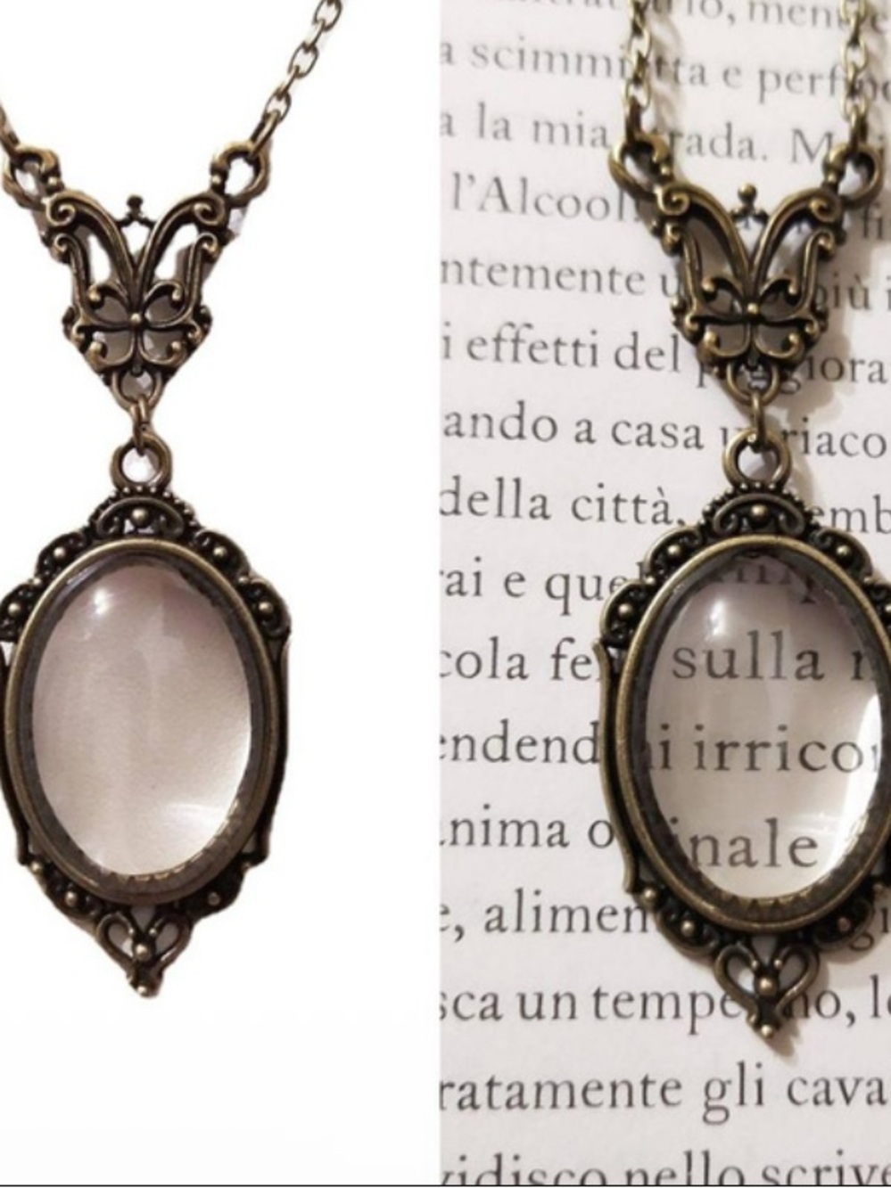 Antique-Style Gold Small Oval Magnifying Glass Pendant Necklace NWT Wearable - Picture 6 of 7